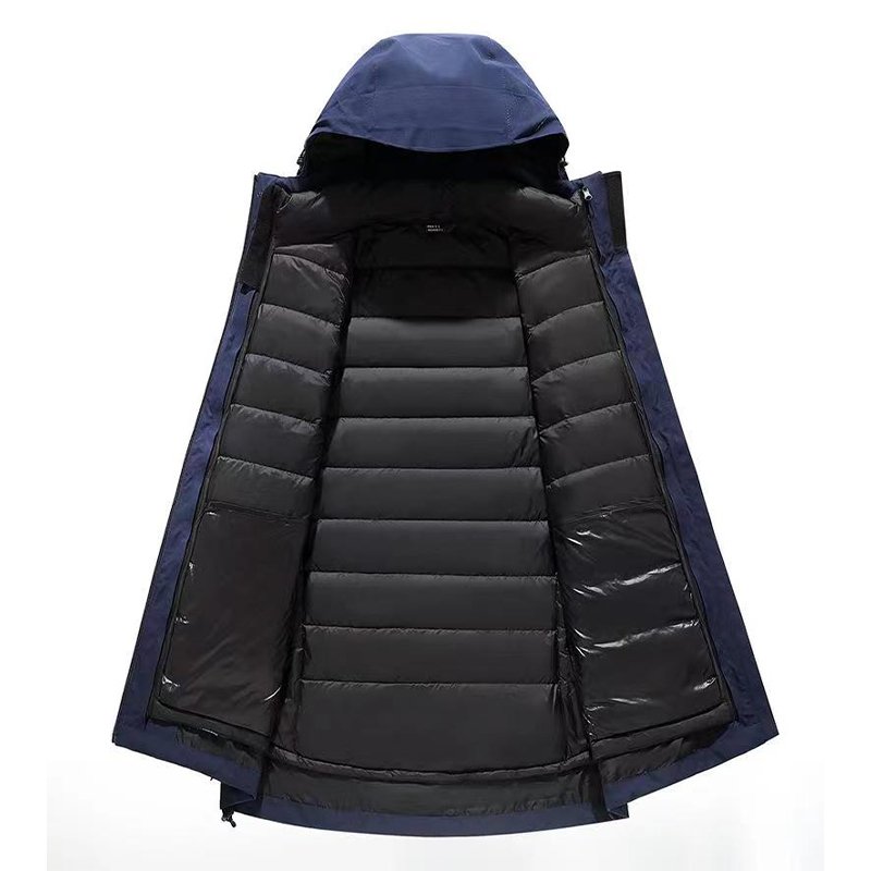 A warm and waterproof down jacket suitable for work, outdoor travel, rock climbing, camping, and hiking