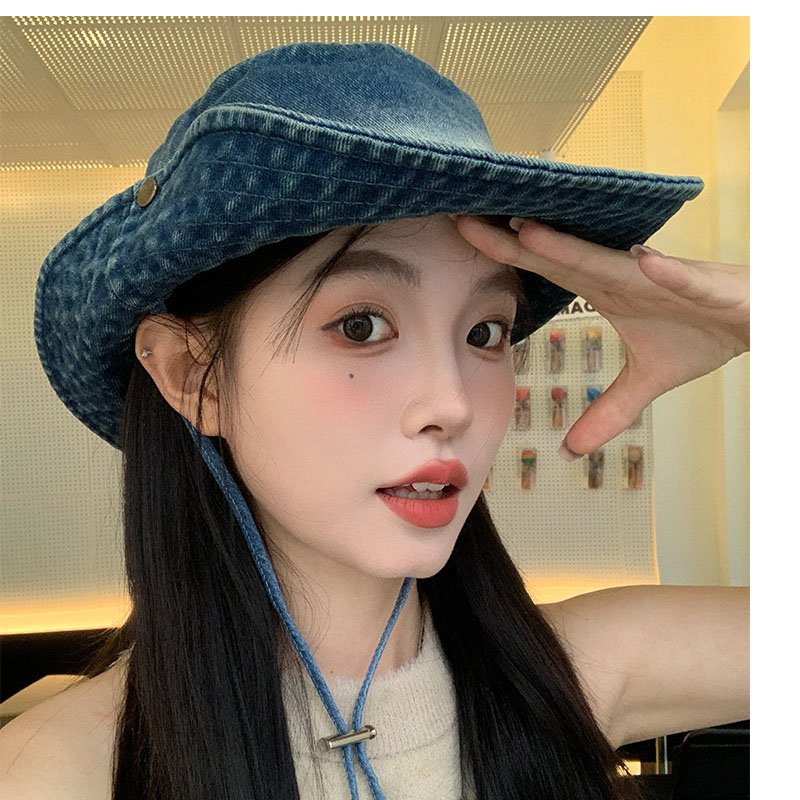 Retro cowboy fisherman hat female summer big head around the bucket basin hat to make old sunblock sunscreen face small hat