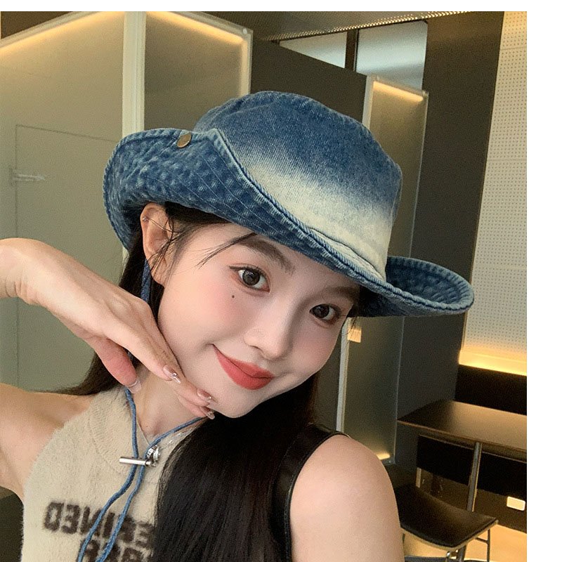 Retro cowboy fisherman hat female summer big head around the bucket basin hat to make old sunblock sunscreen face small hat
