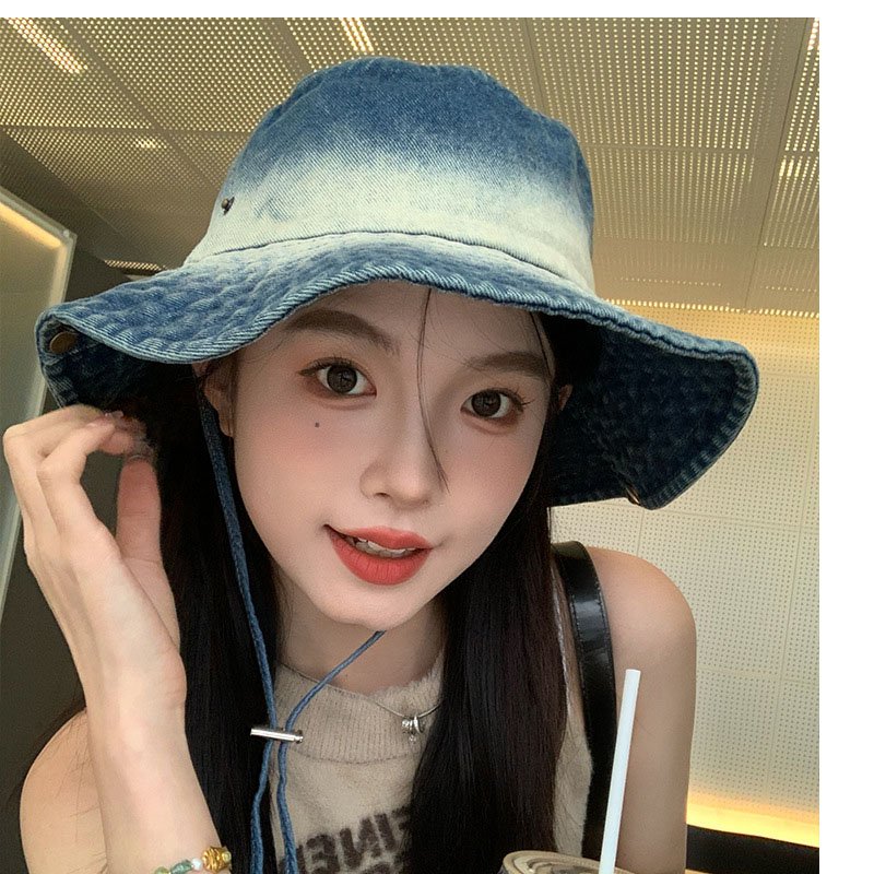 Retro cowboy fisherman hat female summer big head around the bucket basin hat to make old sunblock sunscreen face small hat