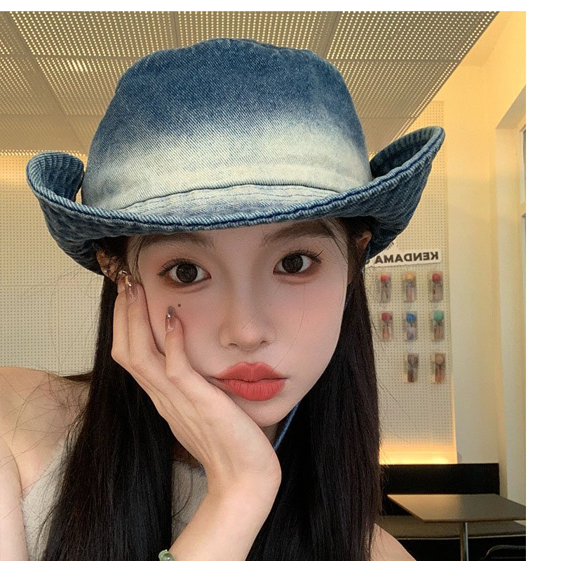 Retro cowboy fisherman hat female summer big head around the bucket basin hat to make old sunblock sunscreen face small hat