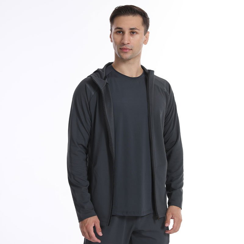 Men's Outdoor Sports Cardigan Jacket Spring Fall Windproof Hooded Fitness Running Gear Quick-Drying Long Sleeves Hiking Outings