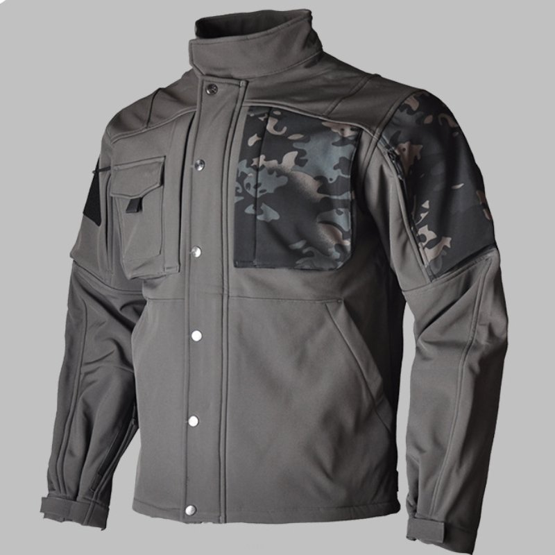 Jinteng Waterproof Soft Shell Tactical Windbreaker Men's Autumn Winter Shark Skin Fleece Plush Jacket Thickened Warm Jacket Coat