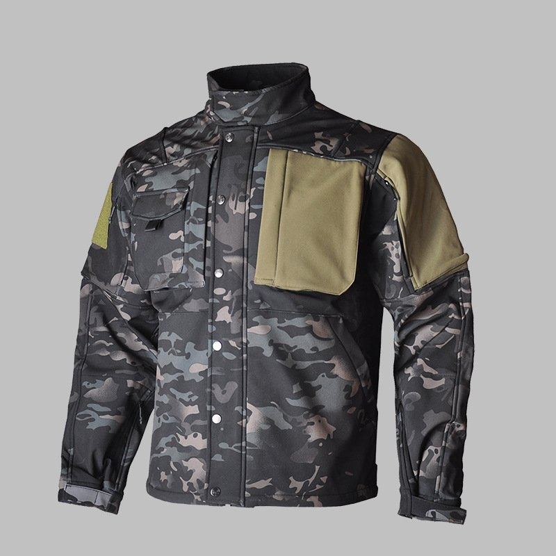 Jinteng Waterproof Soft Shell Tactical Windbreaker Men's Autumn Winter Shark Skin Fleece Plush Jacket Thickened Warm Jacket Coat