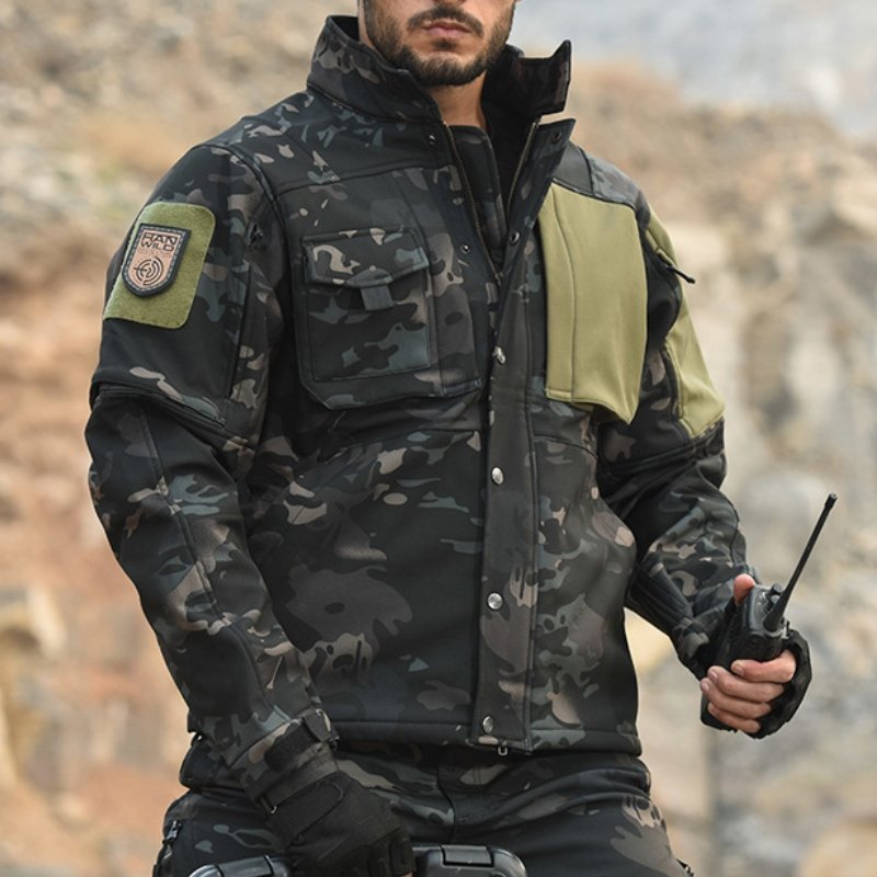 Jinteng Waterproof Soft Shell Tactical Windbreaker Men's Autumn Winter Shark Skin Fleece Plush Jacket Thickened Warm Jacket Coat