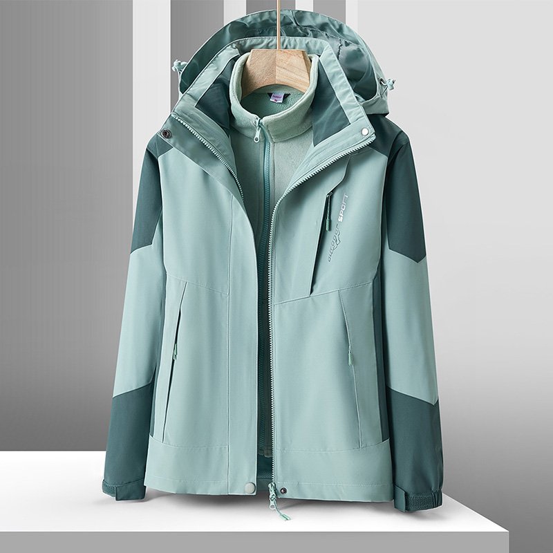 Leisure Waterproof Couple Mountaineering Hiking Hooded Jacket Polyester Windbreaker Mens Jackets Mens Outdoor 2 in 1 Coats Dyed
