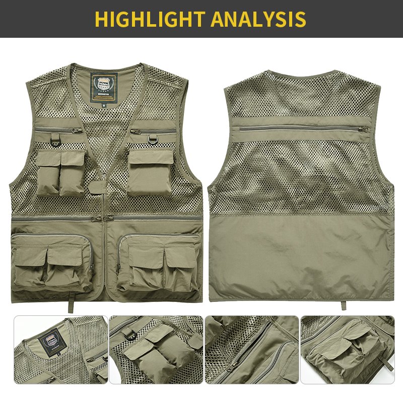 Custom Printed Logo Men's Utility Hiking Workwear Tool Unisex Multi Pockets Breathable Work Mesh Vest
