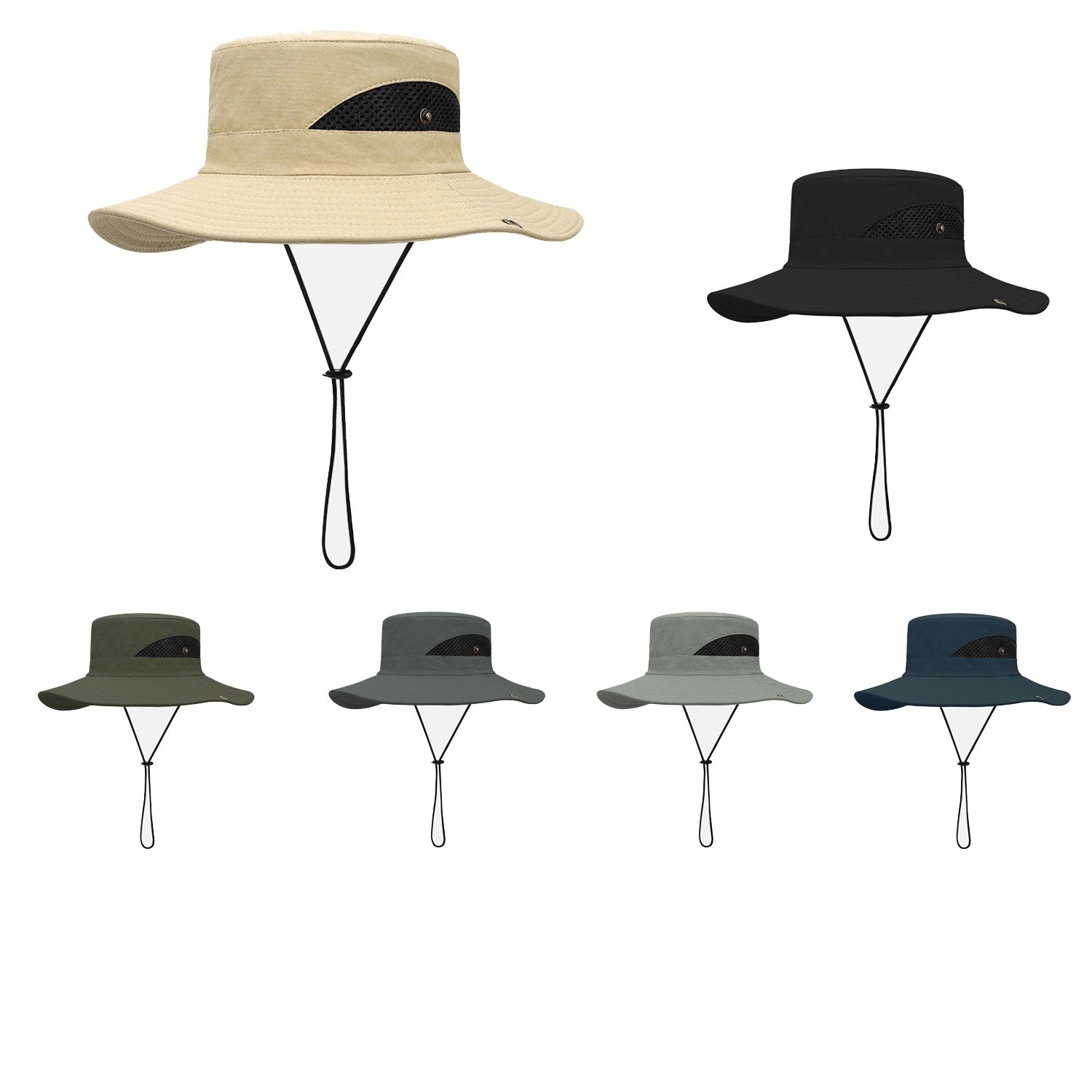 2024 Men Camping Hat Outdoor UPF50+ Fast Dry Mesh Wide Brim Fisherman Fishing Hiking Cap Custom Logo Blank Bucket Hat