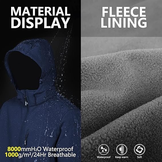 water resistant Mens softshell jacket custom Fleece Lined Hooded Water-Resistant Windbreaker for Outdoor Hiking mens clothing