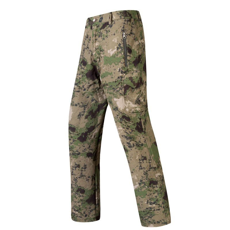 Men's Fleece Lining Waterproof Softshell Outdoor Tactical Combat Pants Sport Fans Hiking Multi Pockets Cargoes Pant Trousers