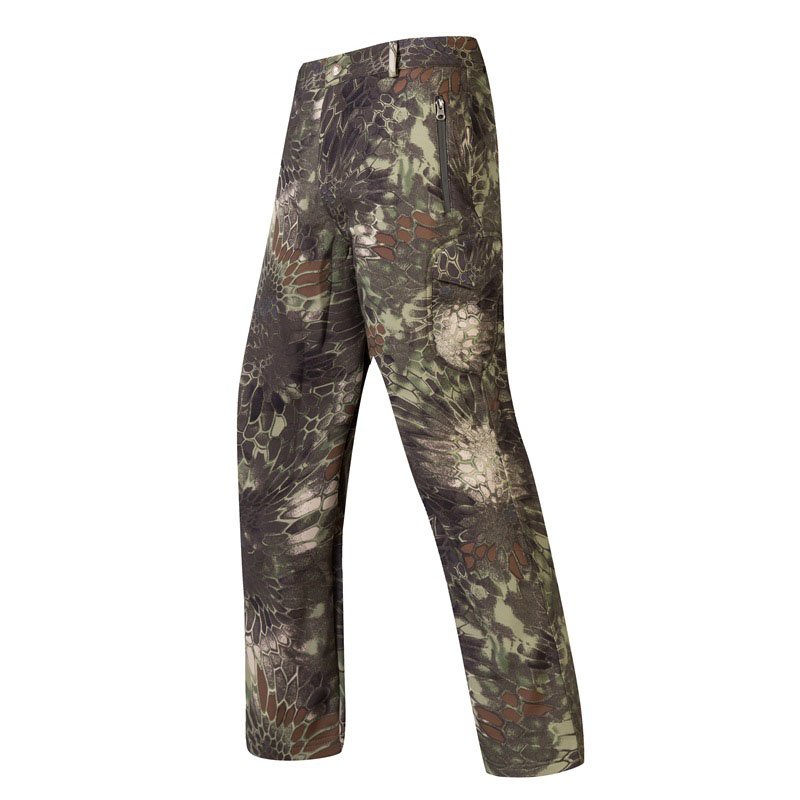 Men's Fleece Lining Waterproof Softshell Outdoor Tactical Combat Pants Sport Fans Hiking Multi Pockets Cargoes Pant Trousers