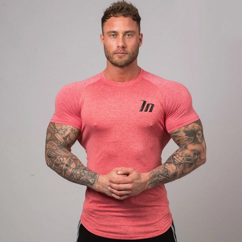 Muscular male sports short-sleeved men's summer breathable sweat-absorbing quick-drying clothes tight-fitting running half-sleev