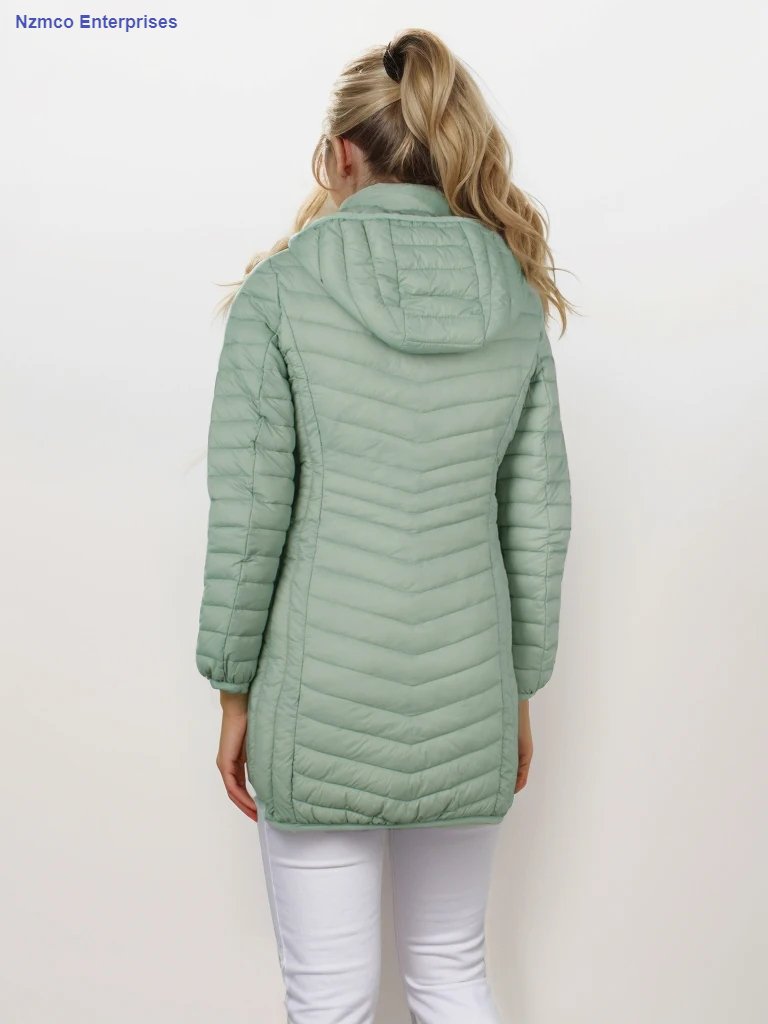 Women Outdoor Windproof Warm Puffer Coat With Detachable Hood Lightweight Smooth Long Outwear NOT Asian Size