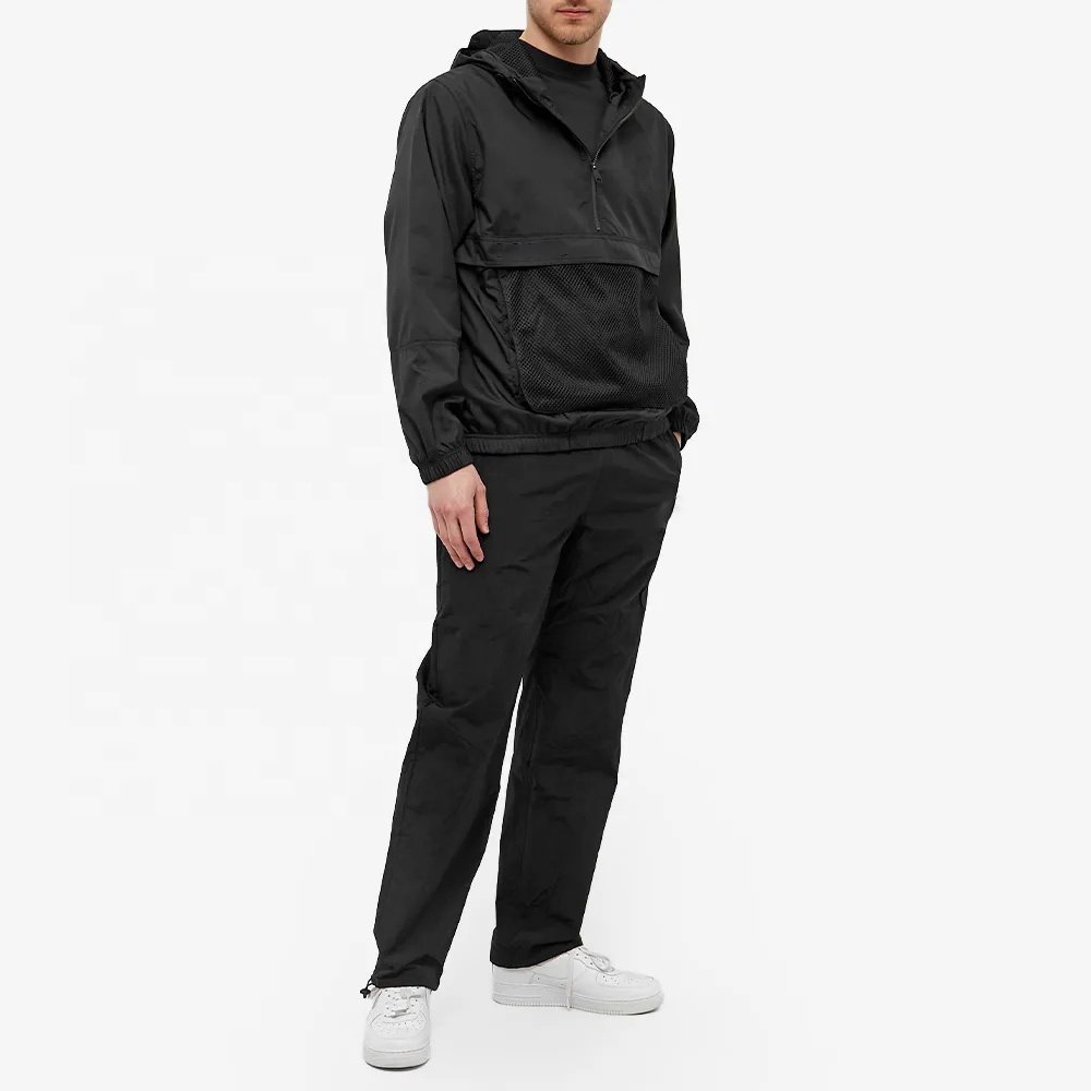 100% Polyester Shell Anorak Jacket Drawstring Hood Half Zip Windbreaker Jacket For Men