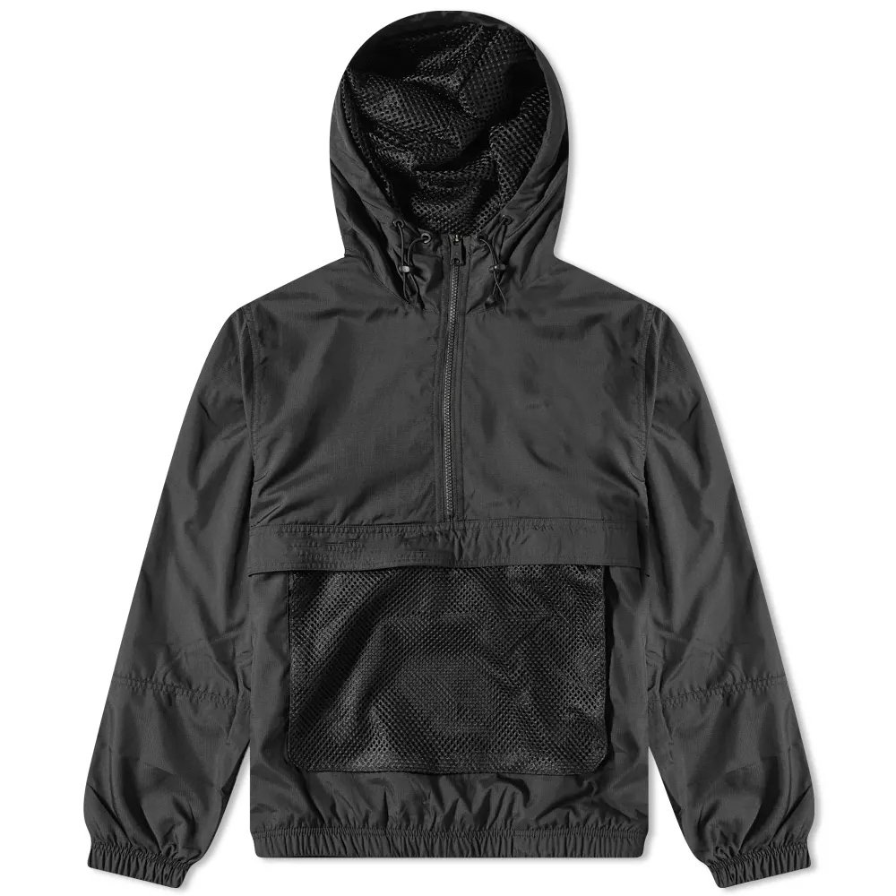100% Polyester Shell Anorak Jacket Drawstring Hood Half Zip Windbreaker Jacket For Men