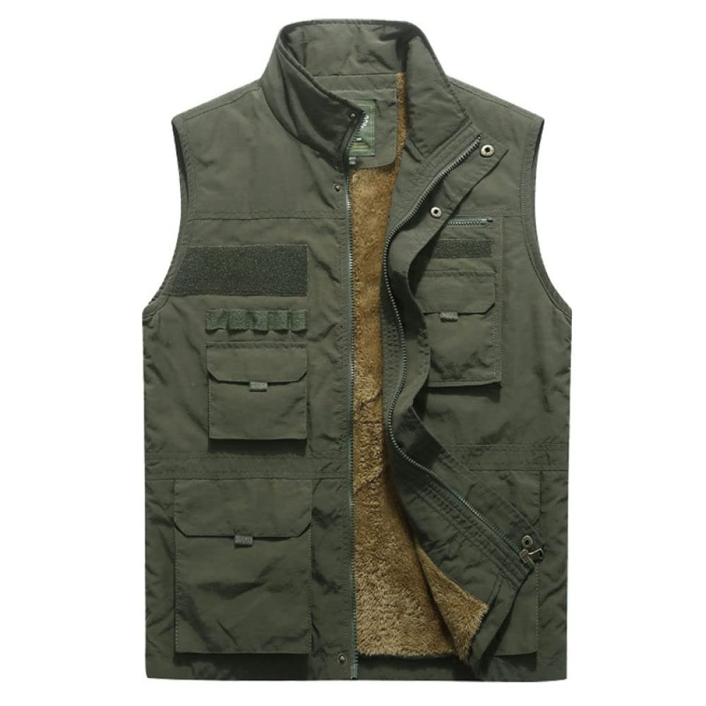 Oem Custom Service Mutil-pockets Practical Fishing Hiking Winter Fleece Sleeveless Plain Color Men Outdoor Vest Jacket With Fur