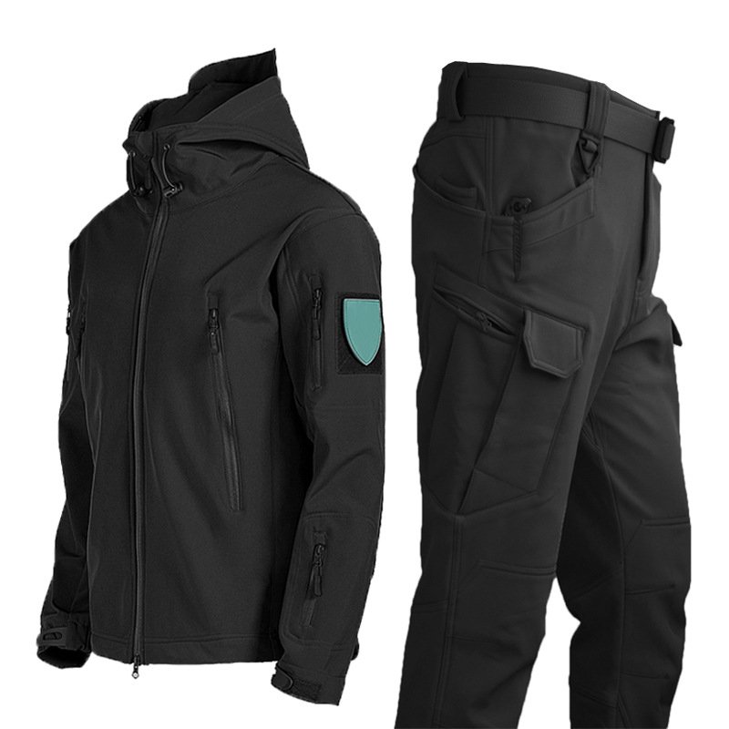 Outdoor Sharkskin Soft Shell Rushing Jacket Suit Men's Windproof Breathable Padded Mountaineering Clothing Jacket