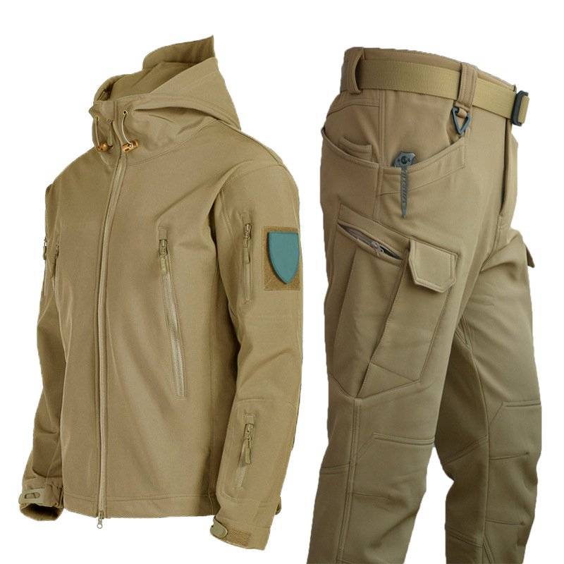 Outdoor Sharkskin Soft Shell Rushing Jacket Suit Men's Windproof Breathable Padded Mountaineering Clothing Jacket