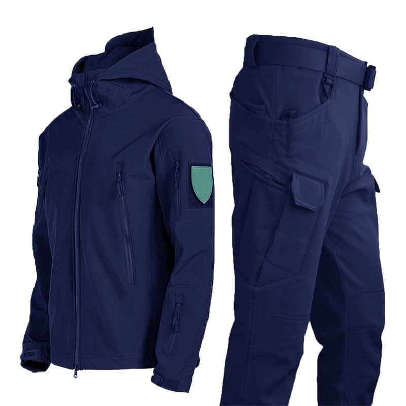 Outdoor Sharkskin Soft Shell Rushing Jacket Suit Men's Windproof Breathable Padded Mountaineering Clothing Jacket