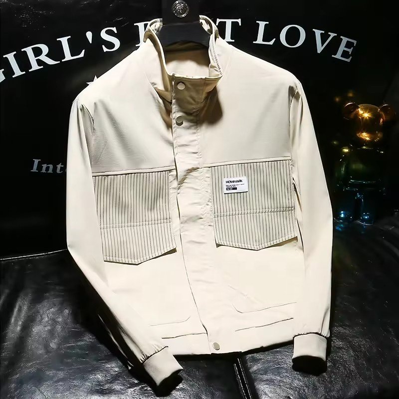 Autumn and winter new men's jacket slim-fit stand-up collar zipper jacket men's cotton thick warm wool jacket men's
