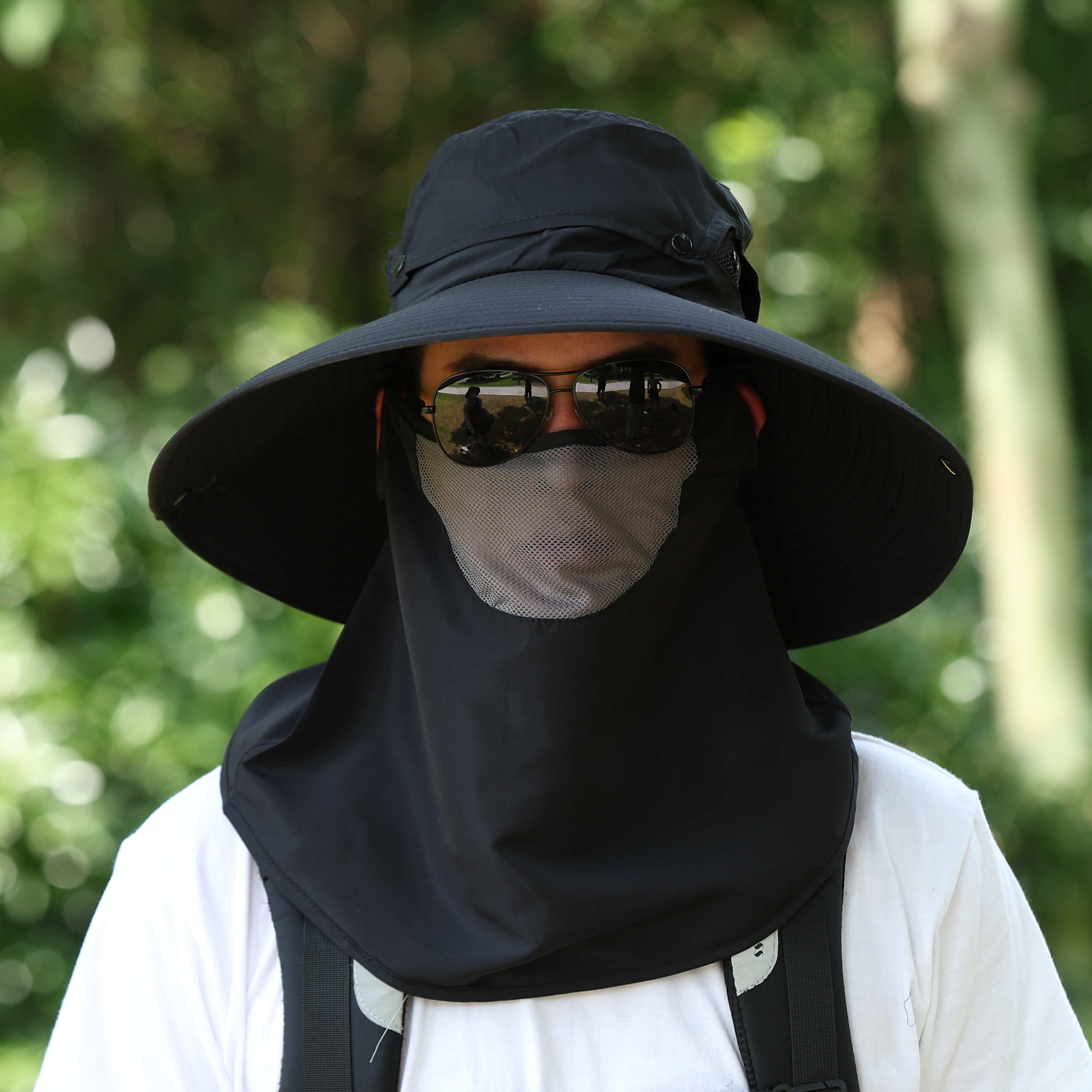 Summer Boutique Fisherman's Hat Cover Face Protect Neck Widen Brim Solid Color Sun Hat With Removable Face Mask No reviews yet