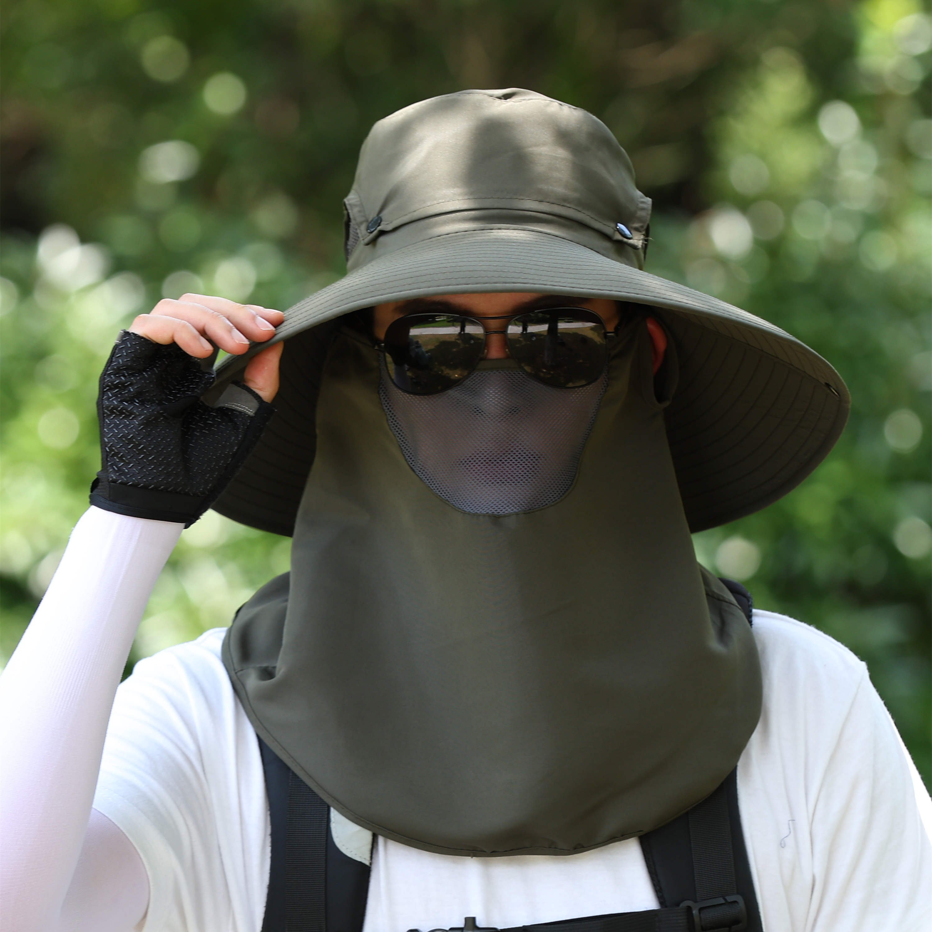 Summer Boutique Fisherman's Hat Cover Face Protect Neck Widen Brim Solid Color Sun Hat With Removable Face Mask No reviews yet