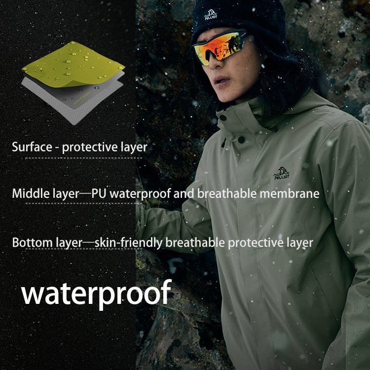 Custom winter men outdoor waterproof hiking mountain climbing rain jacket coat
