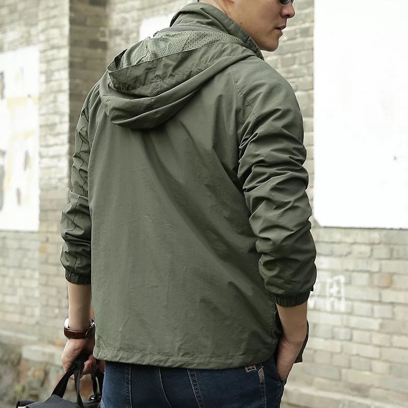 RTS Men's Hooded Outdoor Cycling Hiking Breathable Windbreaker Men jacket thin jacket hood waterproof mountaineering clothing