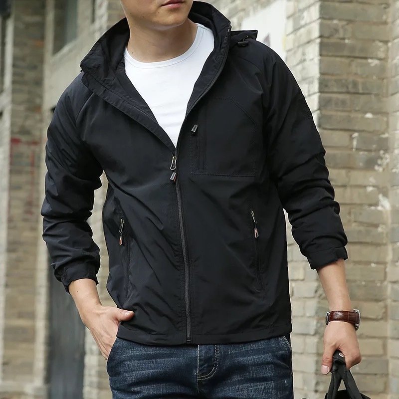 RTS Men's Hooded Outdoor Cycling Hiking Breathable Windbreaker Men jacket thin jacket hood waterproof mountaineering clothing