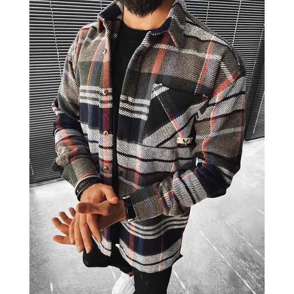 2024 fall new men's long-sleeved shirt loose casual wear shirt jacket washed plaid jacket tops