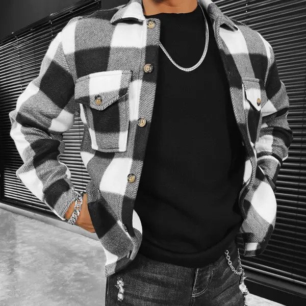 2024 fall new men's long-sleeved shirt loose casual wear shirt jacket washed plaid jacket tops