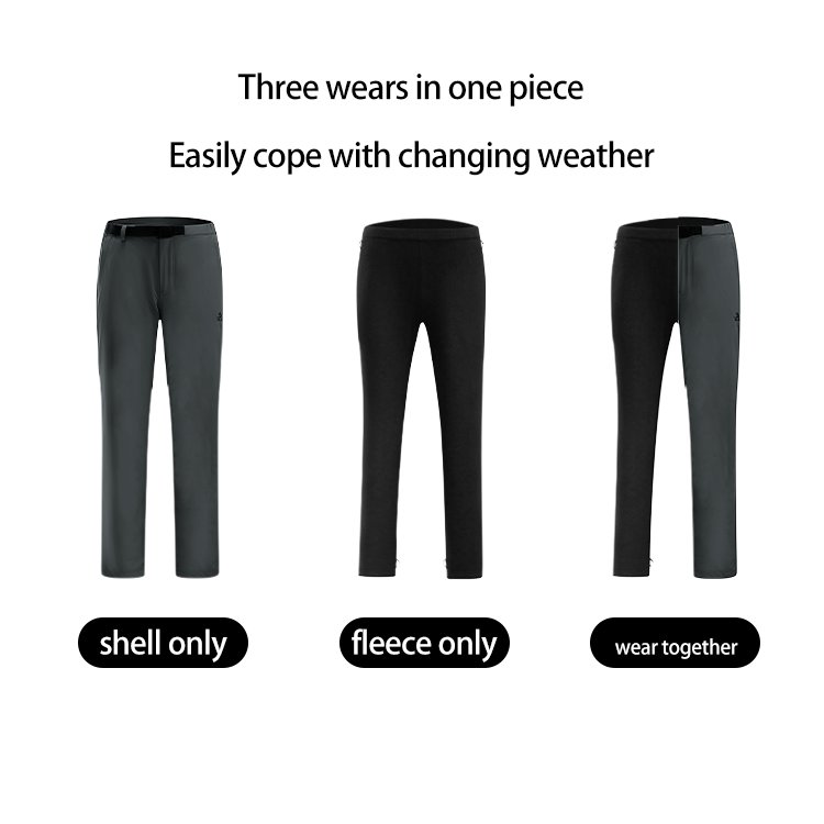 PELLIOT Outdoor Jogging 3 in 1 fleece lined Camping waterproof pants Trousers men's outdoor hiking pants
