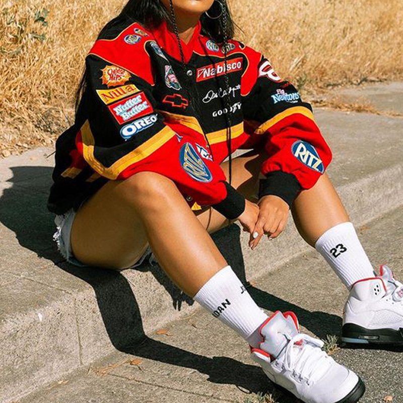 Women Casual Street Style Clothing Letter Printing Baseball Bomber Varsity Coat Unisex Windbreaker Red Bull F1Street Wear Jacket