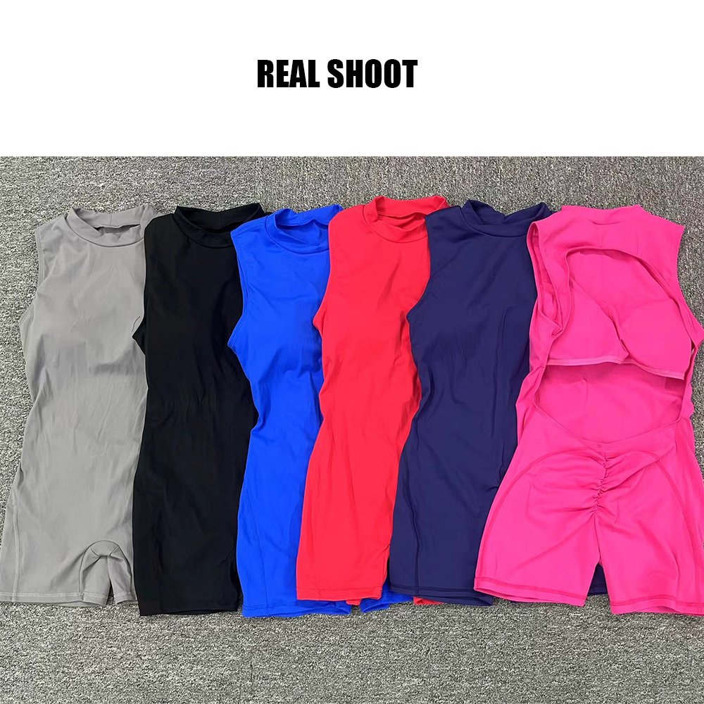 2024 Custom One Piece Yoga Gym Workout Sport Short Backless Sexy Solid Romper Jumpsuit For Women