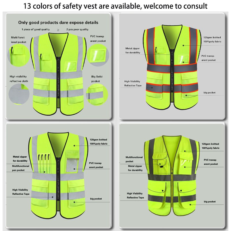 Mingrui Factory Wholesale Custom Logo Worker Reflective Safety Vest Ce Standard Reflective Clothing Reflective Vests 4 Pockets