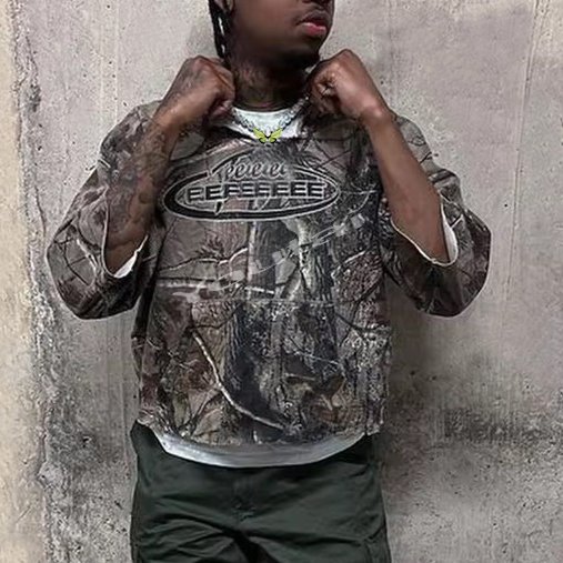 Streetwear Mens Full Print Graphic Short Sleeves T Shirts Real Tree Print Hunting Clothing Hiking Box Cotton Tee Shirt
