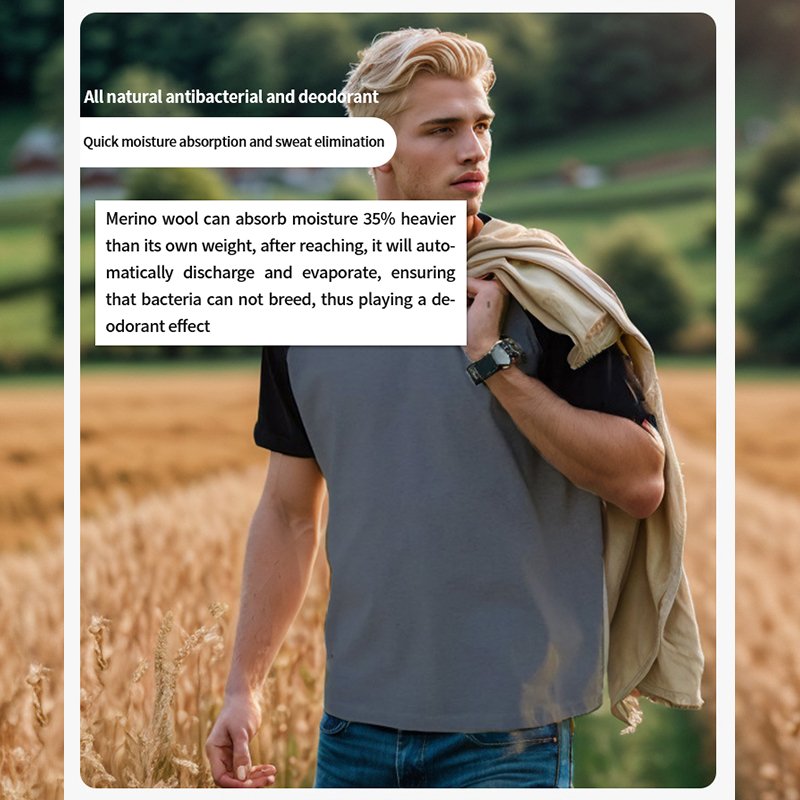 Outdoor Merino wool quick drying short-sleeved round neck color matching casual running hiking T-shirt