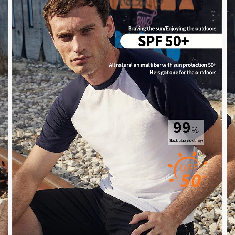 Outdoor Merino wool quick drying short-sleeved round neck color matching casual running hiking T-shirt