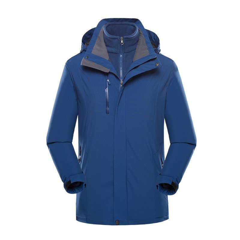 Men's Women's Outdoor Bomber Jacket Three-in-Two Long Thickened Pure Black Zipper Closure for Summer Mountaineering for Adults