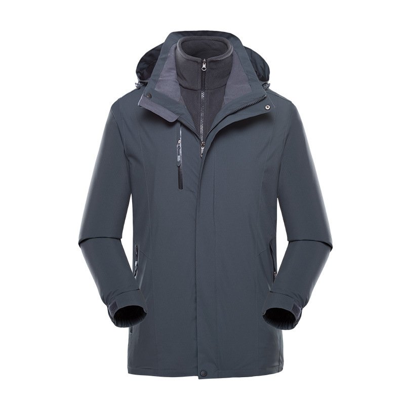 Men's Women's Outdoor Bomber Jacket Three-in-Two Long Thickened Pure Black Zipper Closure for Summer Mountaineering for Adults