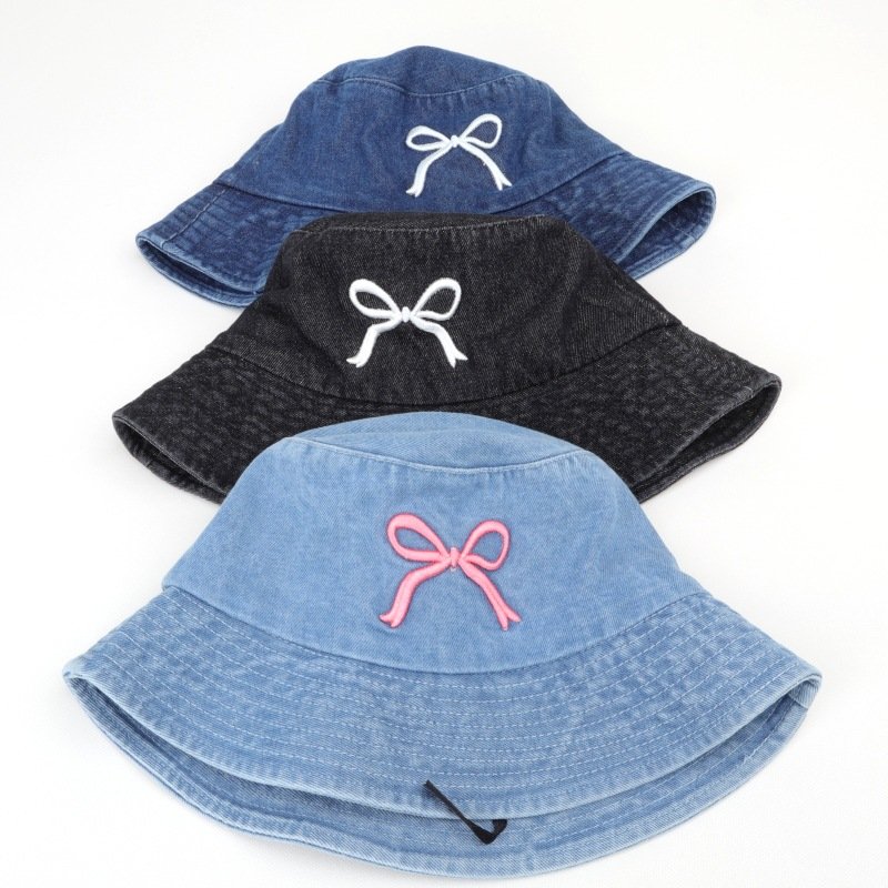 Bow cowboy fisherman hat female Korean version sweet wash embroidered basin hat spring summer fashion sunshade hat