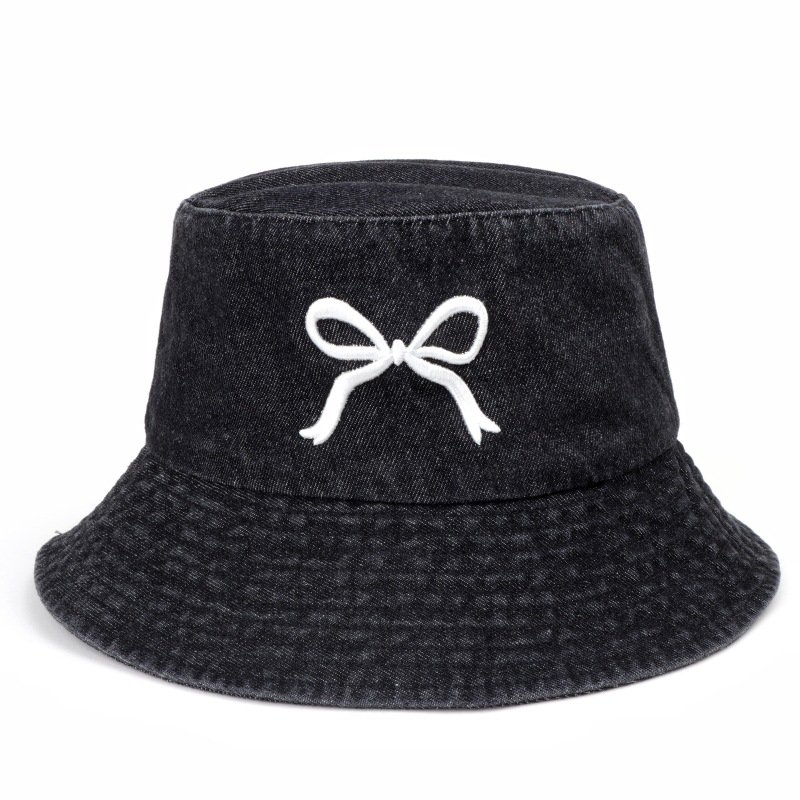 Bow cowboy fisherman hat female Korean version sweet wash embroidered basin hat spring summer fashion sunshade hat