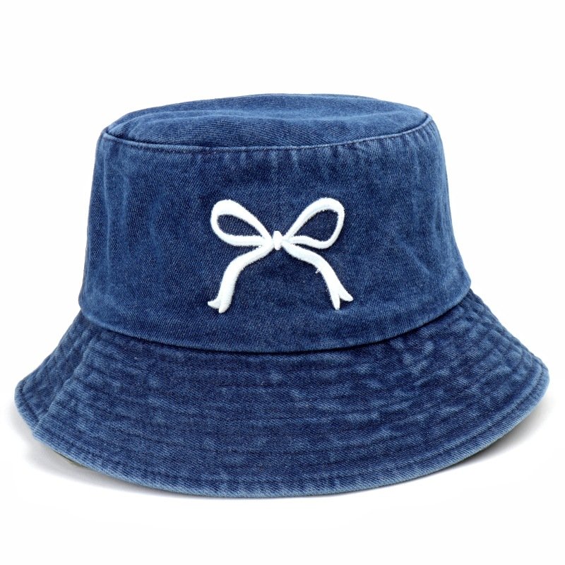 Bow cowboy fisherman hat female Korean version sweet wash embroidered basin hat spring summer fashion sunshade hat