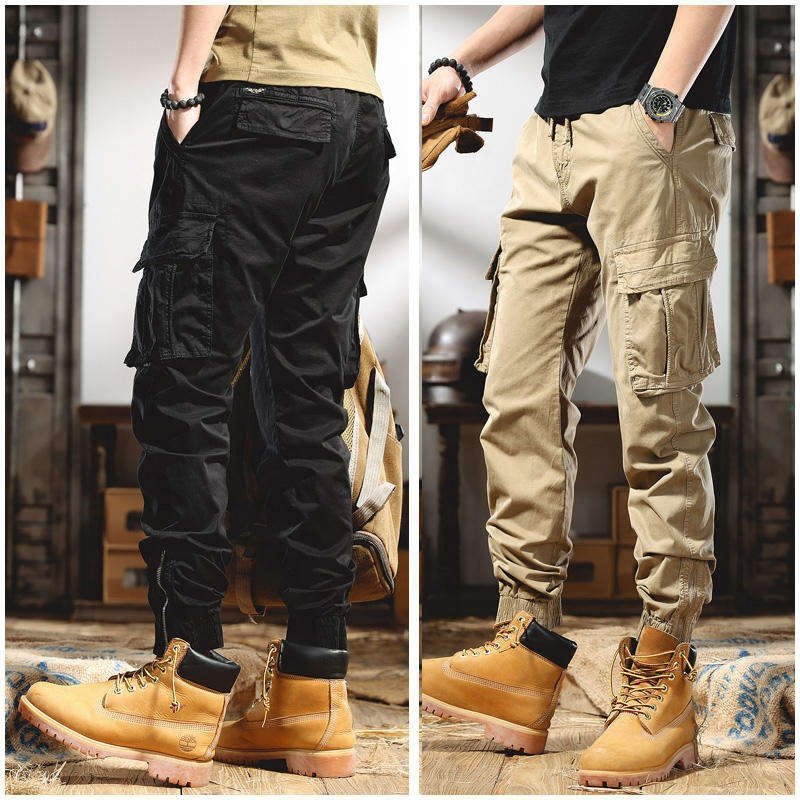 Men's Casual Cargo Pants Workout Joggers Stretch Sweatpants Hiking Drawstring Tactical Pants with Multi Pockets