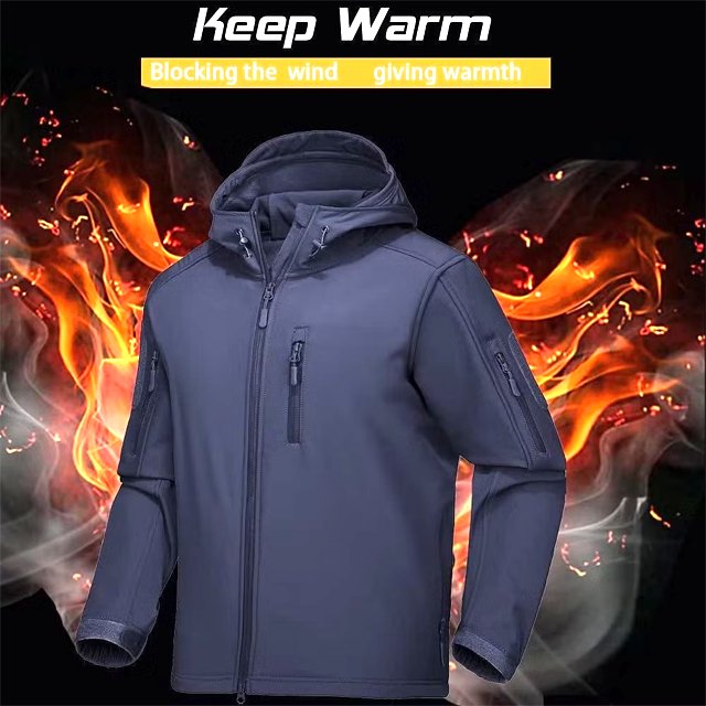 Water-Resistant Tactical Jacket Hiking Camouflage Hunting Jacket Fleece Lined Soft shell Jacket With Hoodies