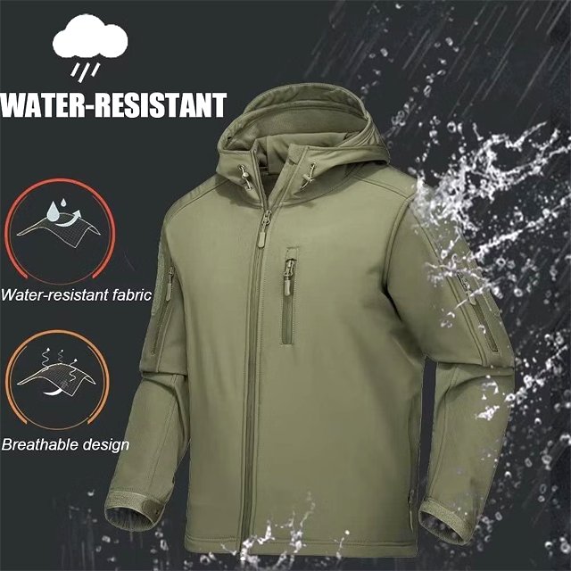 Water-Resistant Tactical Jacket Hiking Camouflage Hunting Jacket Fleece Lined Soft shell Jacket With Hoodies