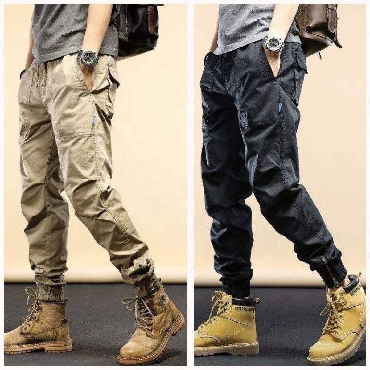 Men's Casual Cargo Pants Workout Joggers Stretch Sweatpants Hiking Drawstring Tactical Pants with Multi Pockets