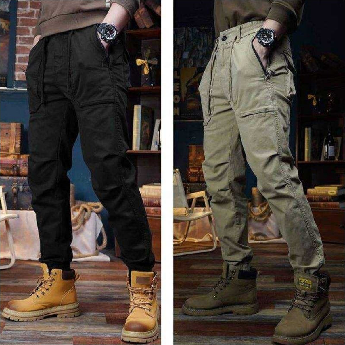 Men's Casual Cargo Pants Workout Joggers Stretch Sweatpants Hiking Drawstring Tactical Pants with Multi Pockets