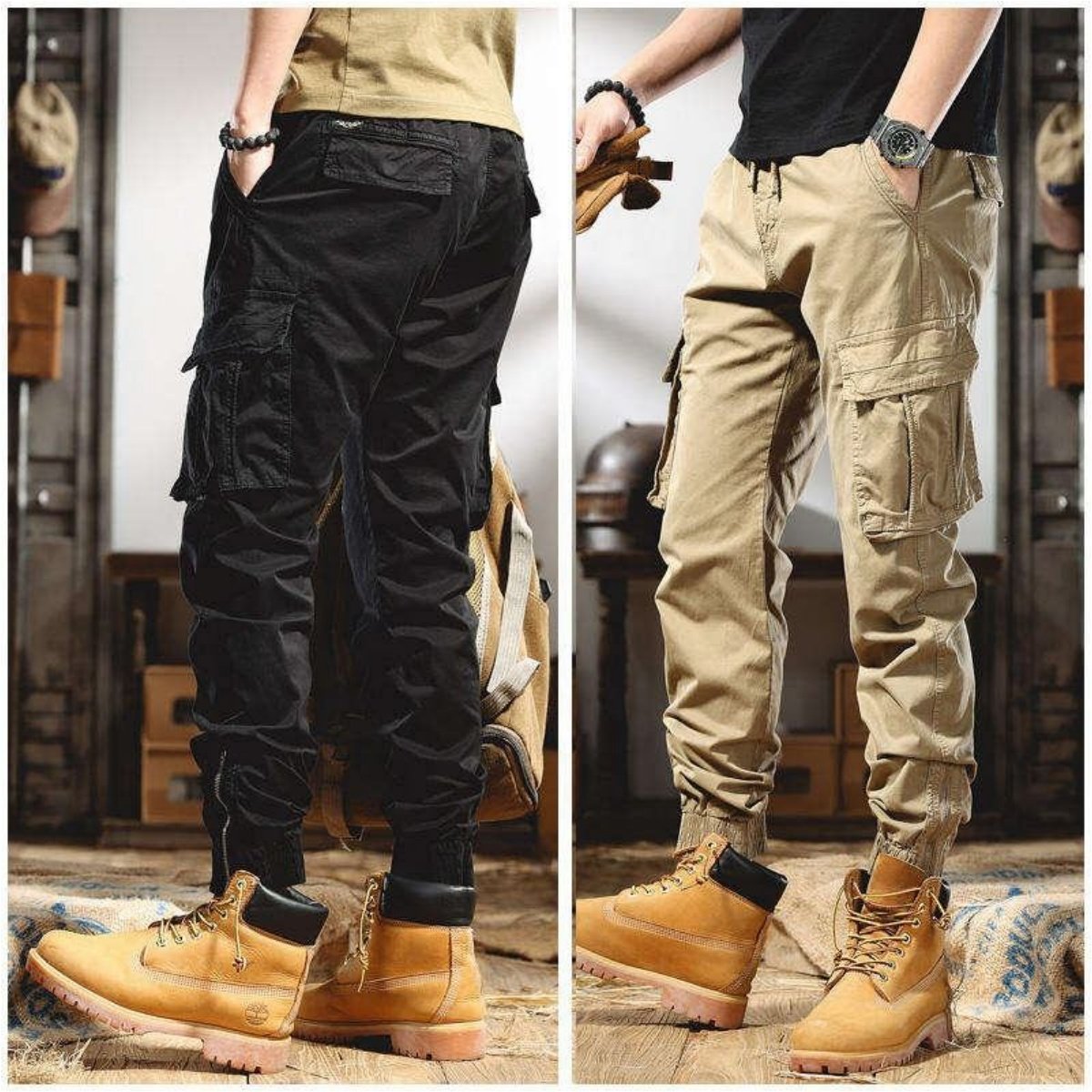 Men's Casual Cargo Pants Workout Joggers Stretch Sweatpants Hiking Drawstring Tactical Pants with Multi Pockets