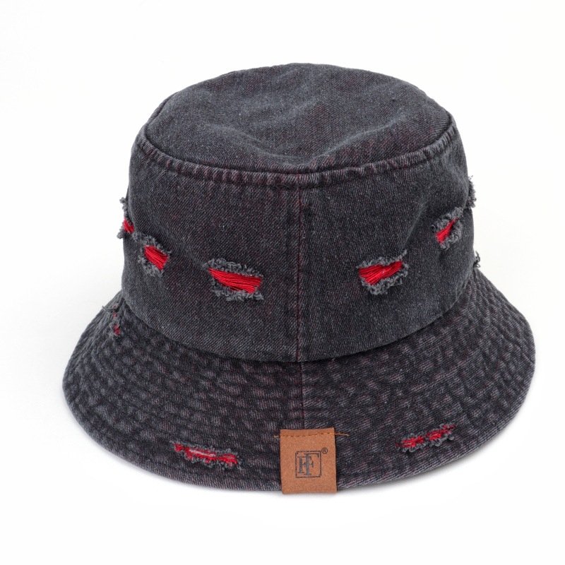 Cowboy hole matching color fisherman hat female Korean version of spring and summer wash color leather label basin hat sun visor
